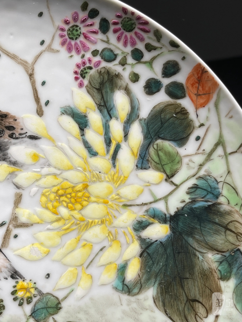 民国 张松涛画粉彩花鸟纹盘 - 图4